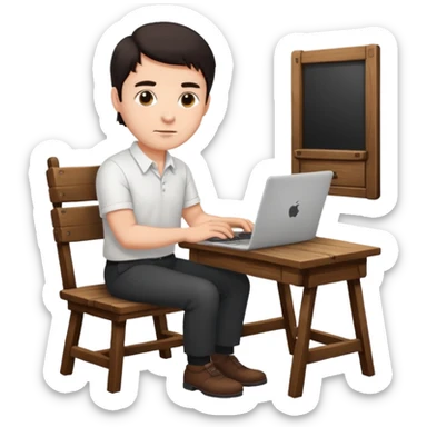 Rich man working setting on a chair in shirt, dark hair, and near the desk with laptop he is german very beautiful looks like sticker