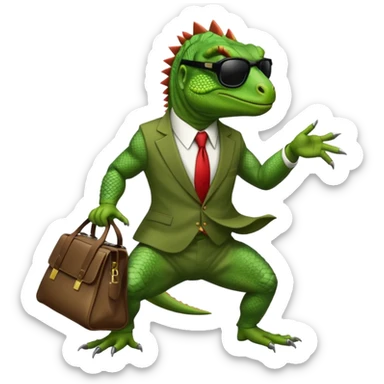 capitalist iguana banker godfather with black sunglasses breakdance with bag sticker