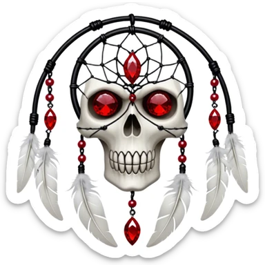 Blood-red, bloody, obsidian-black, edgy, dream catcher, red gemstones, black wires, black threads, skull, white feathers, badass, evil, gorgeous aesthetic, gothic decor sticker