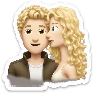 pale man with long blonde hair kissing a tan man with curly black hair sticker