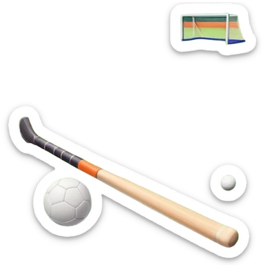 A field hockey stick and ball on a vibrant green grass field, with goalposts and clear field markings in the background. The scene emphasizes the bright, lush grass, highlighting the fast-paced and strategic nature of hockey on a well-maintained pitch. sticker