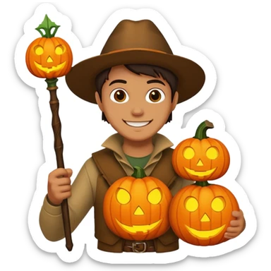 Hunter With Jack o Lantern, with wand sticker