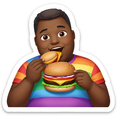 very plus size obese black man with a rainbow shirt eating a burger  sticker