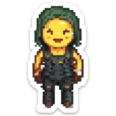 Convert this person into a pixel art emoji, full body, neutral background, simplified features, clear facial expression. sticker