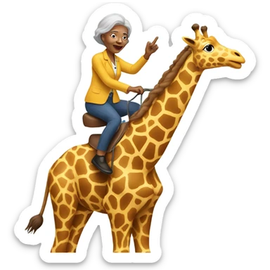 60 year old woman riding a giraffe sticker