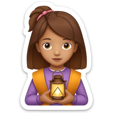 Adorable little girl holding a lantern, looks like it is made of felt texture, scrapbooking style, transparent background sticker