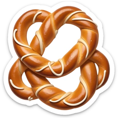 Cinematic Realistic Pretzels Dish Emoji, featuring freshly baked, twisted pretzels with a glossy, salted crust rendered with detailed textures and warm, appetizing lighting. sticker