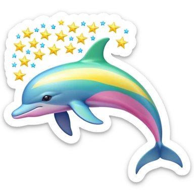 Blue, green, Yellow and pink streaked Dolphin with silver stars sticker