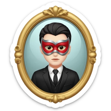 Spooky killer on mask on fancy mirror behind man sticker