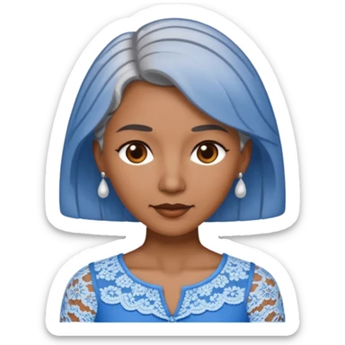 brown skinned grey haired woman with lace patterned blue top sticker