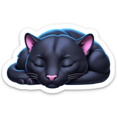 Meme-Worthy cute Sleeping Panther Portrait Emoji, Head resting peacefully with a contented smile, showcasing a luxuriously sleek form and eyes gently closed in serene slumber, Simplified yet comically adorable features, highly detailed, glowing with a soft, drowsy dark light, high shine, relaxed and utterly lovable, stylized with an air of playful laziness, bright and heartwarming, soft glowing outline, capturing the essence of a sleeping panther that feels destined to become the next viral icon of adorable rest! sticker