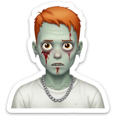 Zombie with freckles white shirt low taper fade haircut silver chain Cuban style sticker