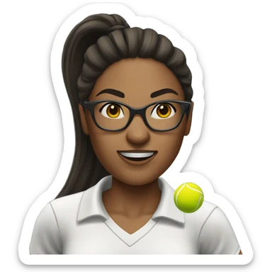 White woman long dark hair in ponytail wearing glasses hitting tennis ball  sticker