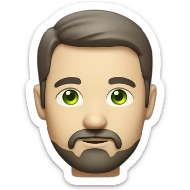 fat middle aged developer very short dark brown graying hair goatee green eyes sticker