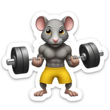 Create an emoji of a rat lifting weights with a determined expression. Make it look like a true gym enthusiast. And using a uniform of the brand "Alter"  sticker