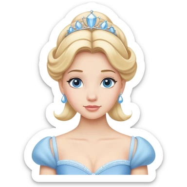 Cinderella from hips up, light blue ballgown, blonde hair, minimal style but clearly recognizable sticker