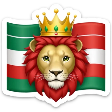 Please make me the flag of the lion and the sun with the crown of Iran, which is green from the top, white in the middle and red bottom. sticker
