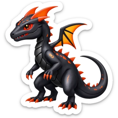 Cute Shiny black iridescent Guilmon-Salandit-Fakémon-hybrid-creature (full body)  sticker