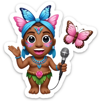 Cartoon Blue and pink tiki singing with butterfly and in the mikrophone sticker