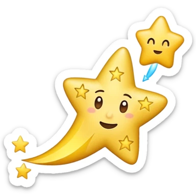 shooting star pausing mid-flight, with a small question mark above it, emoji style sticker
