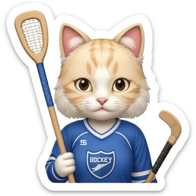 female cat hockey player with stick sticker