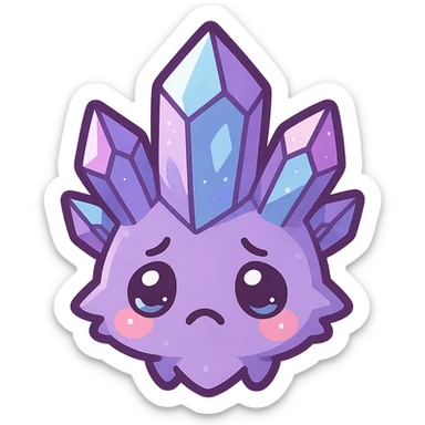 kawaii style emote of a crystal sprite creature, purple, blue, and pink, sad expression sticker