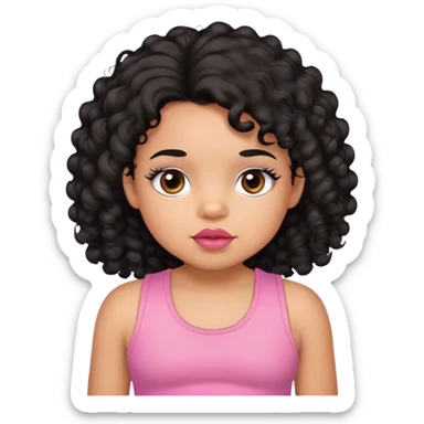 light brown skin tone, very adorable toddler, with big plump lips, long long lashes, black curly long hair, brown eyes, pink tank top sticker