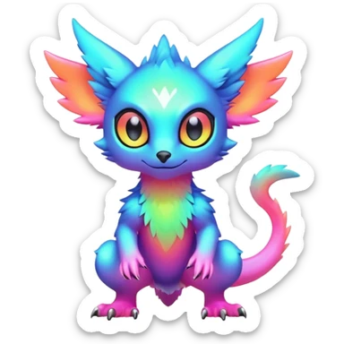 futuristic lush warm-colored modern colorful neon-colored Fakémon-Digimon-Trico-Vernid-creature sticker