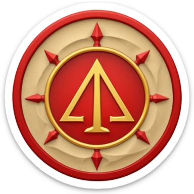 a circular casting sigil inspired by the wizard101 balance school using base color sand and trim color red with A golden scale in the middle as a the main focus  sticker