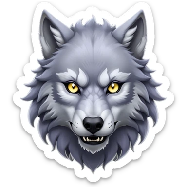 Cinematic Noble Werewolf Portrait Emoji, Formidable and majestic, with a powerful lupine silhouette in moonlit grays and silvers, featuring piercing, wise eyes and a dignified snarl that hints at untamed strength, simplified yet intricately detailed, glowing with a soft, lunar outline that encapsulates the noble duality of feral instinct and loyal guardianship! sticker