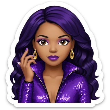 Tenitra Michelle Williams (b.1979), R&B Singer from Destiny's Child with long jet black hair, medium dark skin, dark purple sequin outfit sticker