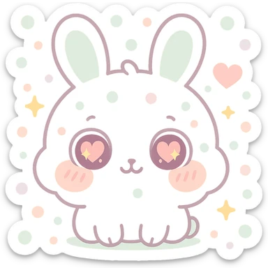 kawaii chibi-style bunny emoji with love eyes mood, round fluffy face, sparkly eyes, blushing cheeks, pastel color palette, soft rounded design, anime-style, sparkles and hearts, vector art, transparent background sticker