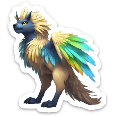 Anthro Sona Cool Edgy Cute Colorful Shy Detailed Winged Shiny High Quality Fakemon-Fantasy-Creature With Long Hair-Mane Full Body sticker