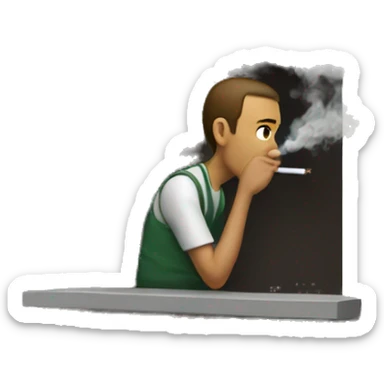 Man smoking outside leaning on a wall with his back sticker