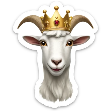 Goat wearing a royal crown and white tshirt sticker