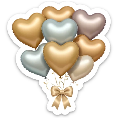 pearl-colored bow and 6 beige  metallic aesthetic heart-shaped balloons sticker