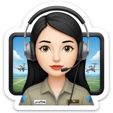 Femme cheveux long noir travaille dans le domaine de l'aéronautique sourcils fournis makeup clean sticker