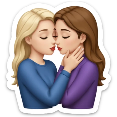 two women kissing hands wrapped around each other sticker