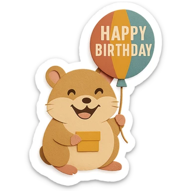Make the hamster look happy, add a big smile and cheerful eyes, keep the colorful balloon with 'Happy Birthday' text sticker