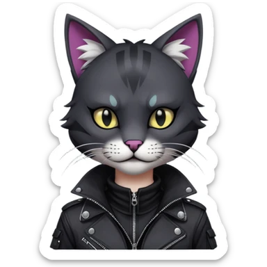 Edgy Beautiful Cool Anthro dark cat-fursona punk techwear  sticker
