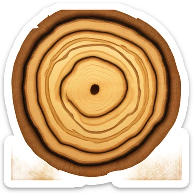 A realistic picture of a tree cut open in profile, round, where you can see the annual rings sticker