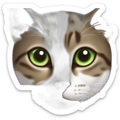 Dark brown and white Tabby Cat with green eyes laying on the side sticker
