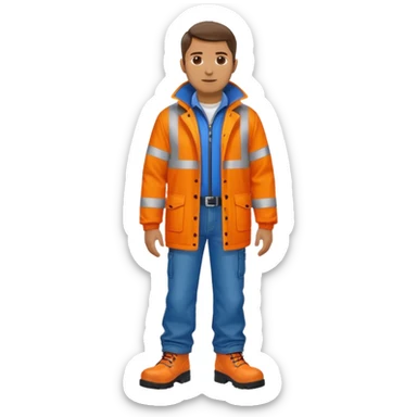 man in hi vis orange coat and jeans sticker