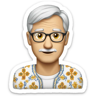 a European gray-haired man in a Ukrainian embroidered shirt, wearing glasses sticker