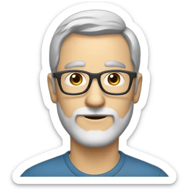 40 year old white man with grey hair and grey beard and dark glasses and long thin nose sticker