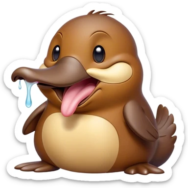 Cinematic Cute Yawning Platypus Portrait Emoji, Head tilted slightly with a dramatic, wide-open yawn, showcasing a soft, textured brown fur with a relaxed duckbill and droopy eyes in drowsy contentment, Simplified yet irresistibly adorable features, highly detailed, glowing with a soft, cozy glow, high shine, relaxed yet expressive, stylized with a touch of quirky charm, bright and endearing, soft glowing outline, capturing the essence of a sleepy yet affectionate platypus, so drowsy it feels like it could float out of the screen and curl up for a nap! sticker