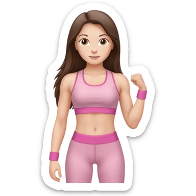 white brunette girl long hair with hazel eyes in light pink workout with abs clothes standing  sticker