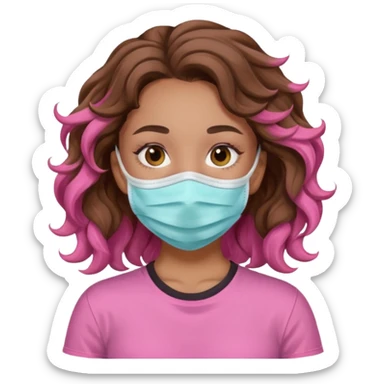 lightskin girl having a spa day with face mask and pink shirt and brown wavy hair  sticker