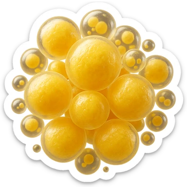 CELLULA DI GRASSO (ADIPOCITA) GIALLA A GRAPPOLO, IPERREALISTICI 4K, FLUTTUANO IN ARIA sticker