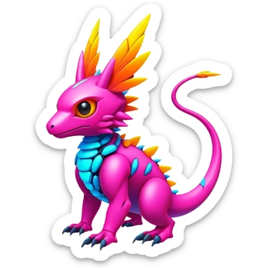 Tropical exotic futuristic lush warm-colored modern colorful neon-colored cyber-Fakémon-Digimon-Trico-creature sticker